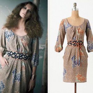 Anthropologie Floral Print Midi Dress - Brown, Blue, Orange